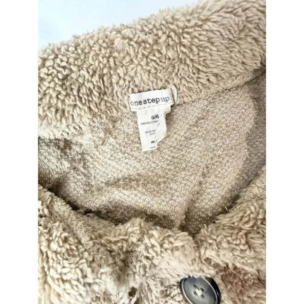 Girls Tan Beige Fuzzy Vest With Buttons - Size 5/6
